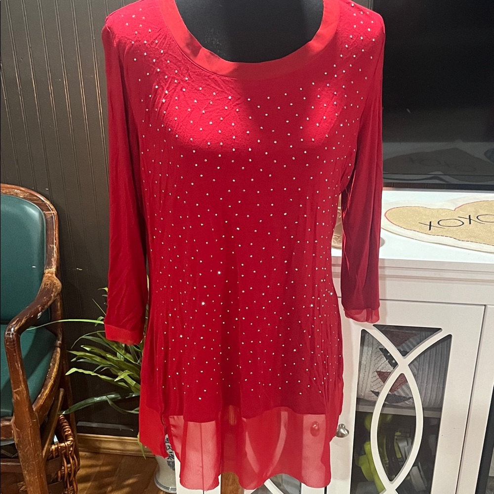 Red Embellished Women's Top